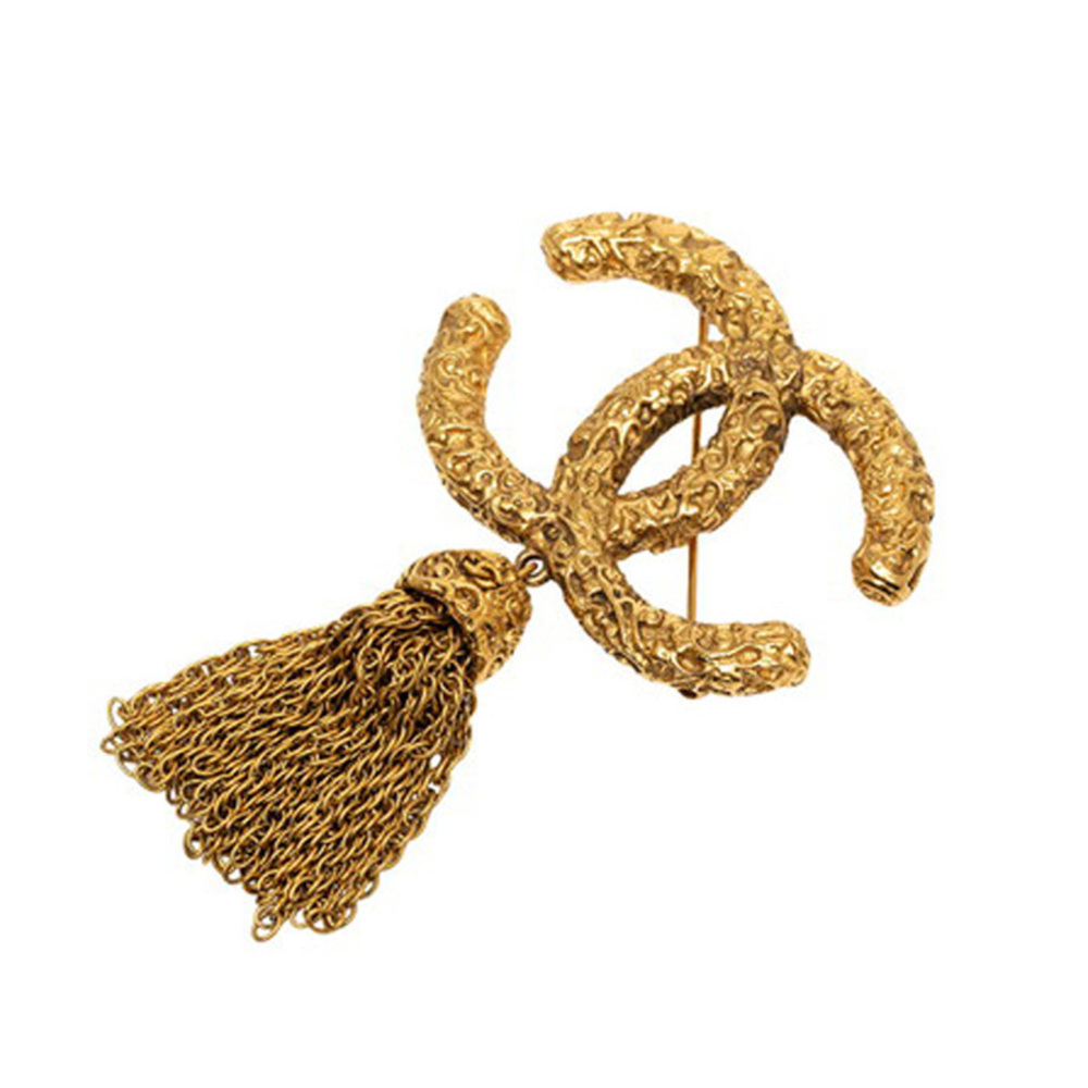 CHANEL Vintage Gold Logo Brooch
